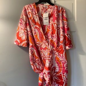 Zara Pink Orange Floral Wrap Dress